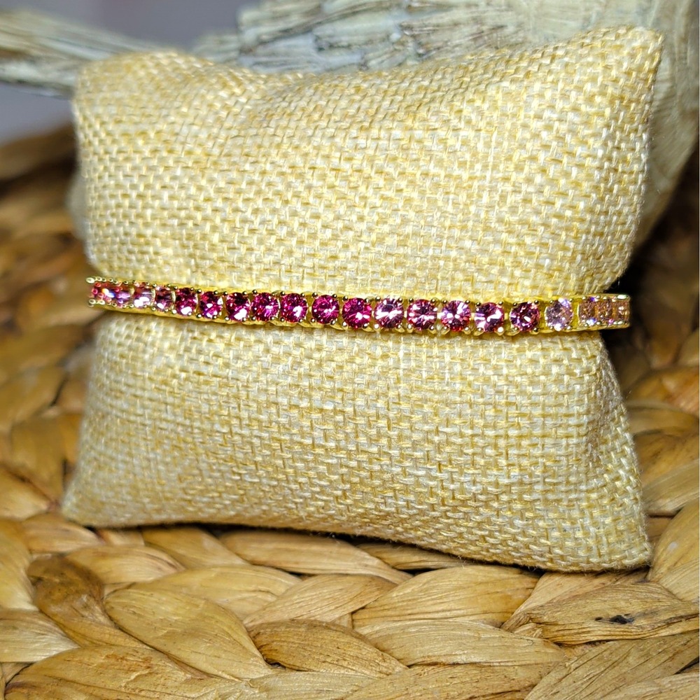 Park Lane Gold Tone Pink Crystal Tennis Bracelet Adjustable Lobster Clasp